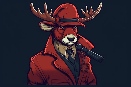 a Reindeer with a red nose is a detective, anime artstyle, comic, stylized - Generative Ai