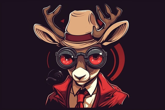 a Reindeer with a red nose is a detective, anime artstyle, comic, stylized - Generative Ai