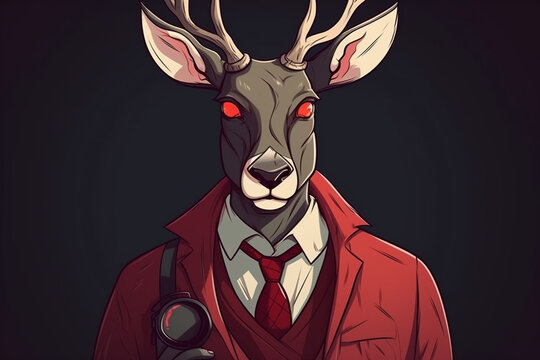 a Reindeer with a red nose is a detective, anime artstyle, comic, stylized - Generative Ai