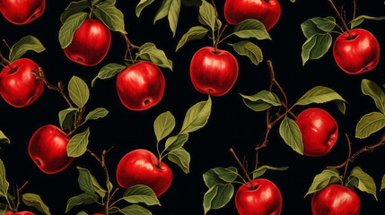 apples pattern on black background