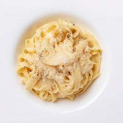 Fettuccine with butter and cheese. Italian pasta Fettuccine Alfredo.