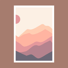 Posters with mountain landscape concept and pastel colors. Great design for social media, prints, wall decoration. Vector illustration