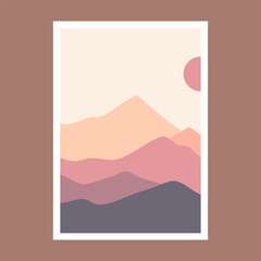 Naklejka na ściany i meble Posters with mountain landscape concept and pastel colors. Great design for social media, prints, wall decoration. Vector illustration