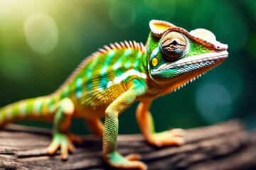Fototapeta premium portrait of a green lizard on a branch