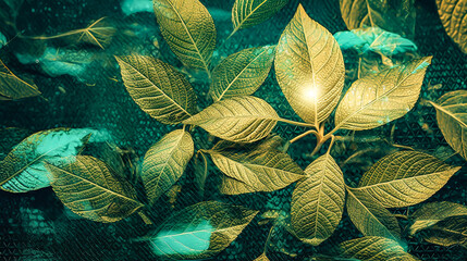 Green leaves woven into a grid covering a green background