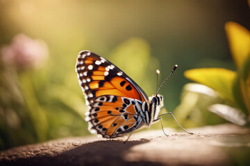 Fototapeta na wymiar macro shot of butterfly on a ground