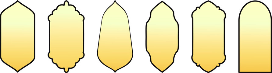 Set of colored silhouettes of Islamic windows.Arab frame set.Ramadan kareem simbol icon.