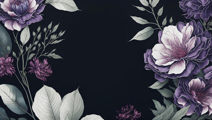 Dark background with flowers . AI