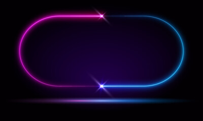 Animated neon glowing frame background. Colorful laser show seamless loop 4K border. Futuristic light effect isolated on black. VJ backdrop for club, show, music video, presentation. 3D animation