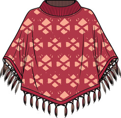 GIRLS AND WOMEN WEAR KNIT PONCHO VECTOR ILLUSTRATION