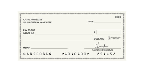 Bank cheque, Chequebook template, Blank template of the bank check, Blank Bank cheque