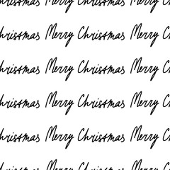 Seamless Christmas pattern with lettering - Merry Christmas. A pattern with handwritten text on a white background.