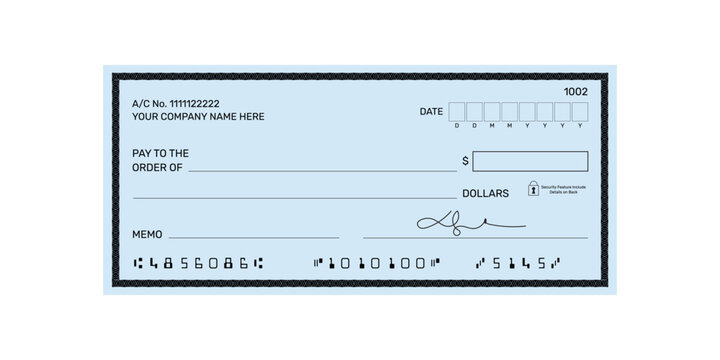 Bank cheque, Chequebook template, Blank template of the bank check, Blank Bank cheque