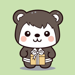 Cartoon vector a bear with a gift