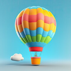 3d rendering of an isolated colorful hot air balloon with clouds