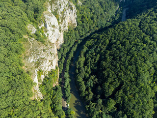 Aerial view of the Crisul Repede river in the area of the Vadu Crisului gorge - Romania