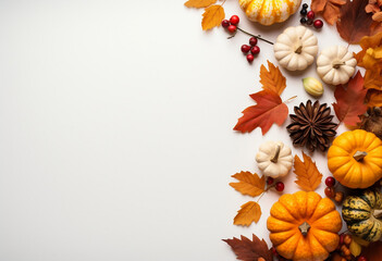 Autumn Bounty, Vibrant Harvest Still Life with Pumpkins, Flowers, and Berries