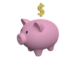 3d piggy bank with dollar on transparent background.