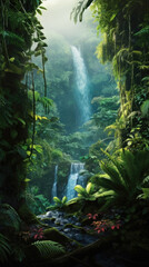 vertical panorama of green tropical forest