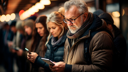 senior bearded man with a smartphone in the city