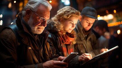 senior bearded man with a smartphone in the city