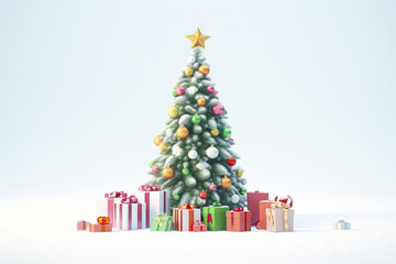 Miniature cute christmas tree with gift boxes