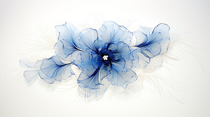 Abstract Blue Gradient Flower Drawing, Modern Data Visualization with Sketchy Lines and Colorful Compositions, White background - Generative AI