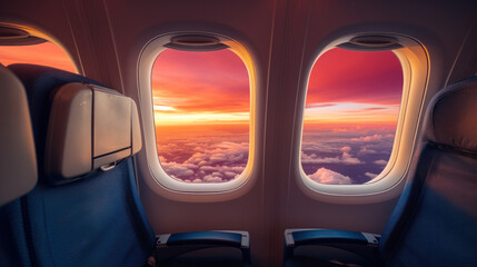 the seat in the airplane and window view