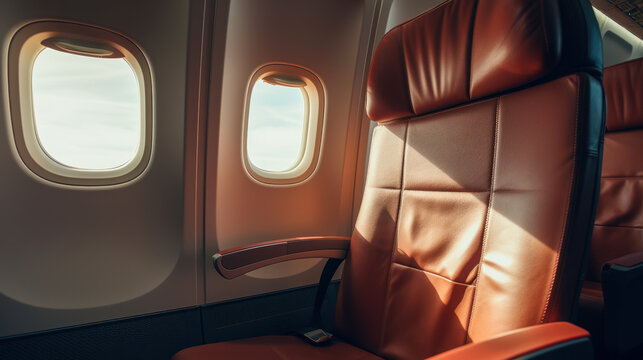the seat in the airplane and window view