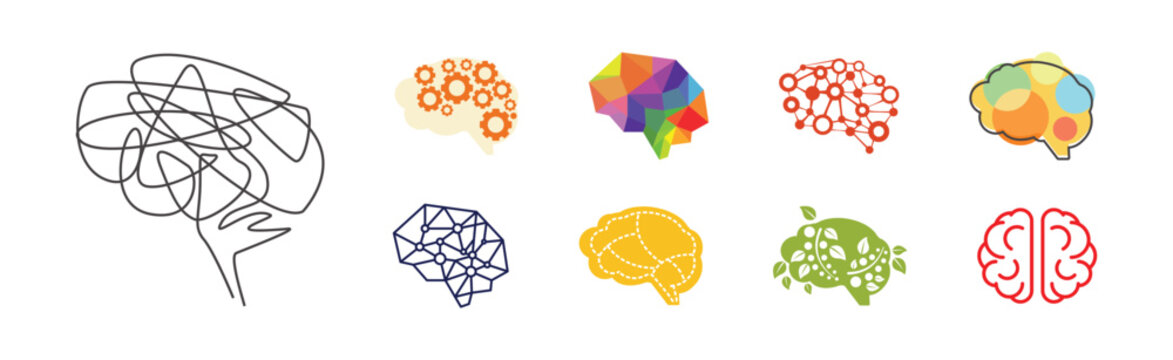 Brain Icon as Smart Idea and Solution Thinking Vector Set