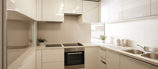Fototapeta premium contemporary kitchen and pantry home interior design background house beautiful design and decorating in cosy comfort and natural finishing touch dining area with kitchen home background