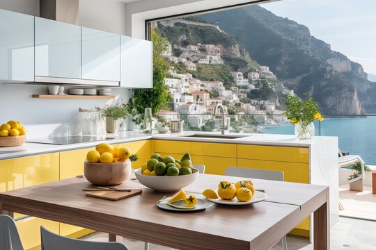 mediterranean style kitchen interior design element and furnishute built in home interior design osy comfort relax and stylish colorful kitchen with ocean and island view outside house design concept