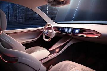 Fotobehang a futuristic modern luxury concept automotive vehicle car interior design © DailyLifeImages