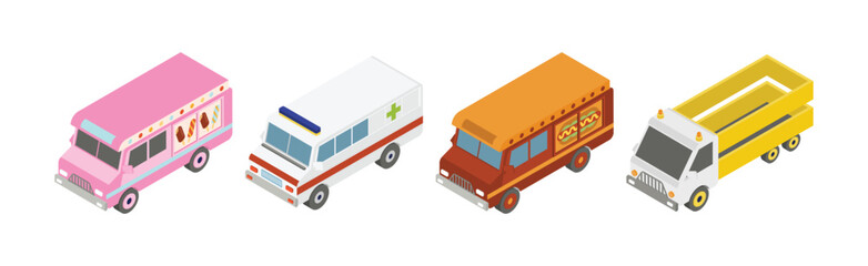 Lorry and Truck Freight Industrial Transport Isometric Vector Set