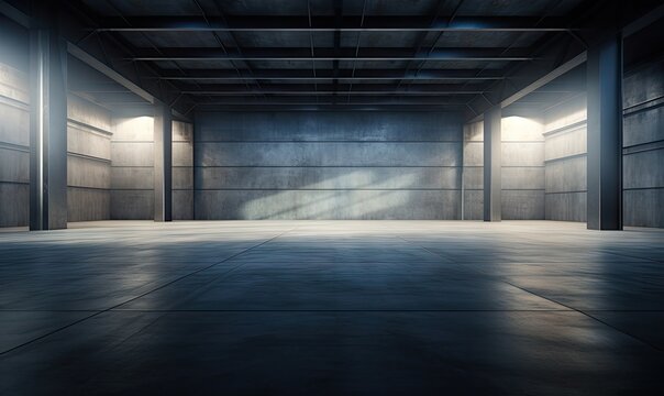 industrial warehouse empty space blue and grey Generative AI