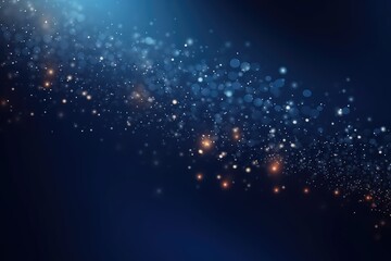Glowing particles on dark blue background flying glitter