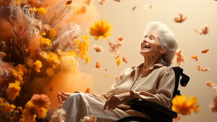 Obraz na płótnie Canvas beautiful senior woman with yellow flower