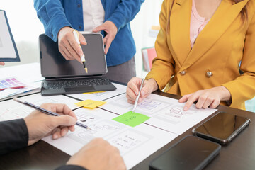 team of UI UX web designer are working together to develop mobile responsive websites with UI UX front end designer previews, UI UX web development ideas, front end designer. application development