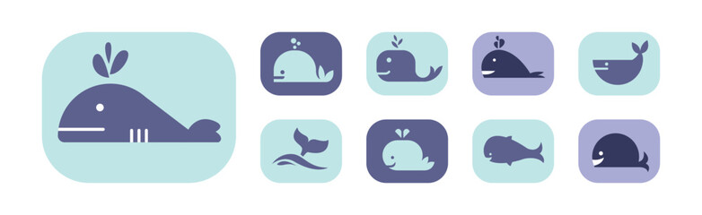Blue Whale Icon as Sea Animal Vector Set