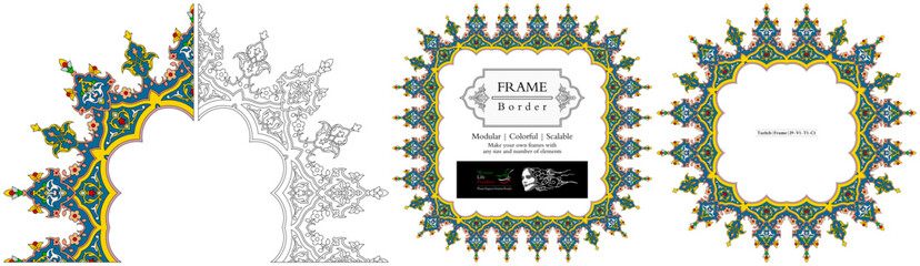 Frame mandala persian arabic turkish islamic hindi indian tibetan traditional colorful vector pattern texture vintage ornate retro elegant ornamental borders frames floral ornaments tazhib 29-v1.1.1
