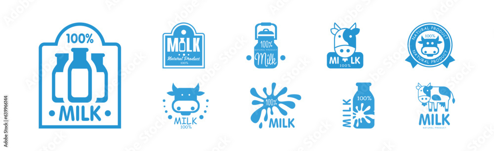 Poster blue milk label and badge design vector set