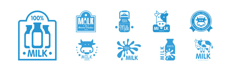 Blue Milk Label and Badge Design Vector Set