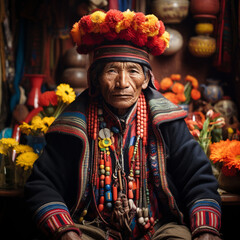 Obraz premium Peruvian woman in traditional clothing.