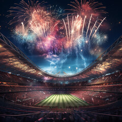 Fireworks in a stadium. - obrazy, fototapety, plakaty