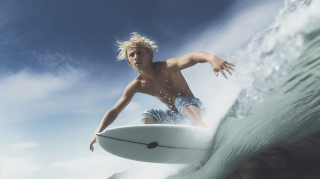 A surfer boy on the sea
