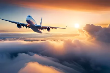 Foto op Plexiglas airplane in the sky at sunset generated Ai. © Abdul