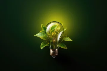 Foto auf Acrylglas Green light bulb with leaves and background copy space © Celina