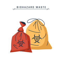 Biohazard waste, vector red and yellow bags
