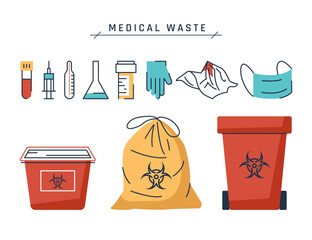Biohazard waste, set of vector hazard icons