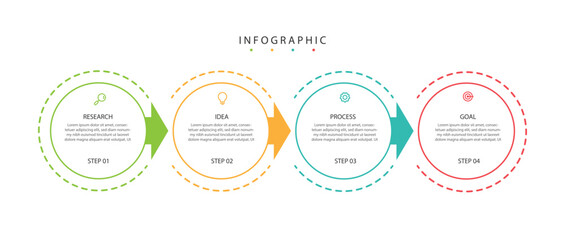Modern design infographic template element with marketing icons and 4 step, options, and sections.
